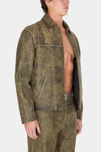 GUESS USAブラウン クラックレザージャケット GUESS® Crackled leather jacket