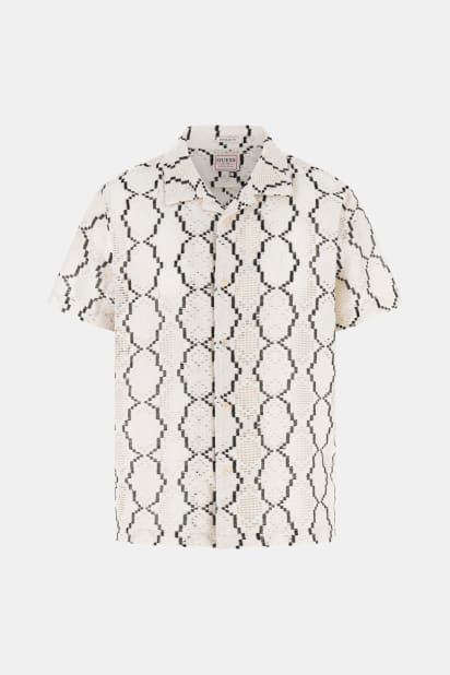 【ホワイト(PWMU)】GUESS 半袖シャツ (M)Crochet Resort Shirt GUESS - 【ホワイト(PWMU)】GUESS 半袖シャツ (M)Crochet Resort Shirt