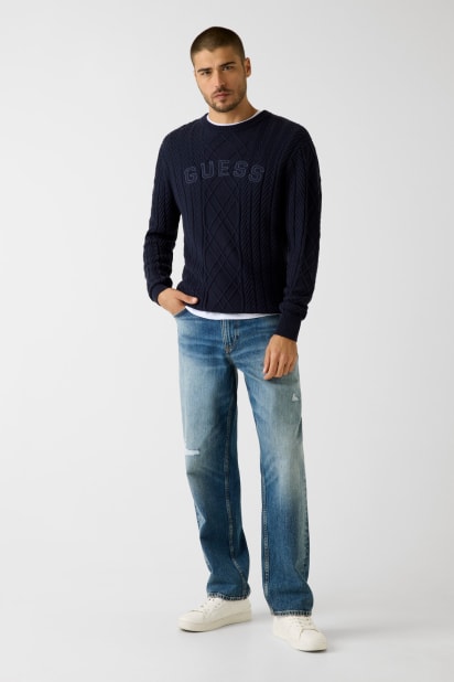 【ダークネイビー(G7V2)】GUESS セーター (M)Cable Washed Sweater ダークネイビー(G7V2)】GUESS セーター (M)Cable Washed Sweater