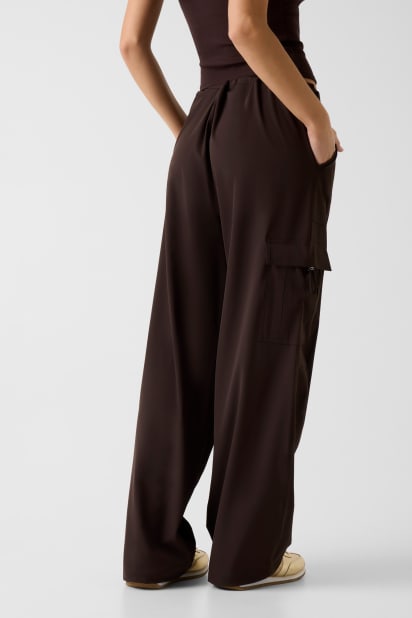 Pantaloni Da Jogging Cargo A Gamba Larga Per Donna – Vita Elastica Con Coulisse, Due Tasche, Traspiranti, Per Sport E Svago