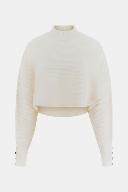 Maglione Donna Guess Eco Reese A Maniche Lunghe | Effetto Doppio Strato Con Bottoni | Sostenibile E Costina