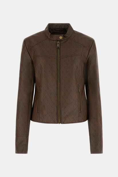 GUESS USAブラウン クラックレザージャケット GUESS® Faux leather jacket Women