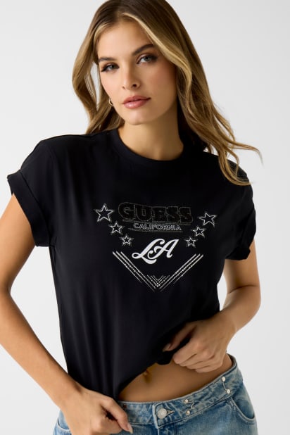 GUESS® Rhinestones t-shirt Kadın