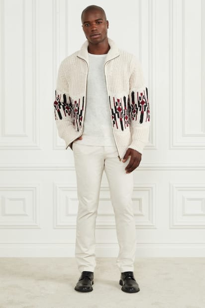 【ホワイト系その他(G1H6)】GUESS カーディガン (M)LS Mesh Stitch Derek Cardigan MARCIANO by GUESS® Eco Half-Zip Cable Knit Sweater