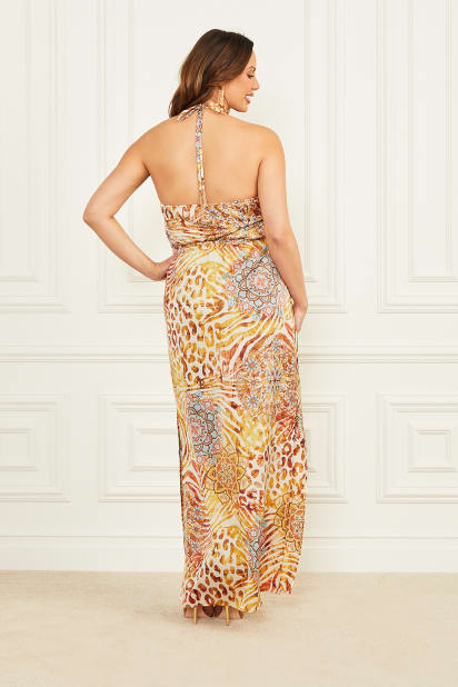 pink and blue maxi dress Pink and Blue Marble Maxi Dress with Criss Cross Back