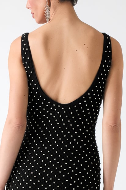 black boat neck cocktail dress Sleeveless Boat Neck Tiered Dress, Black main image 1