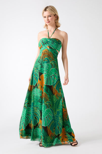 green emerald velvet dress MARCIANO by GUESS® Amazon Leaf Silk Maxi Dress