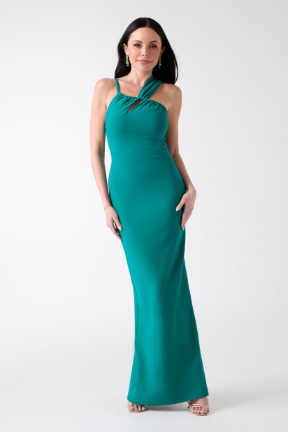 MARCIANO Zuri Dress, Green Size 40 Asymmetrical Maxi Knit Dress with Keyhole Neckline and Side Slit, Sleeveless, Fixed Asymmetric Straps, Maxi Skirt