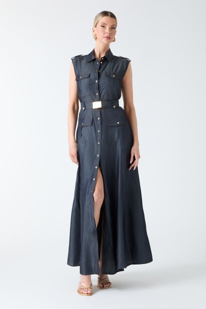 white christmas dresses Ivy Denim Midi Dress | Ivory main image 1