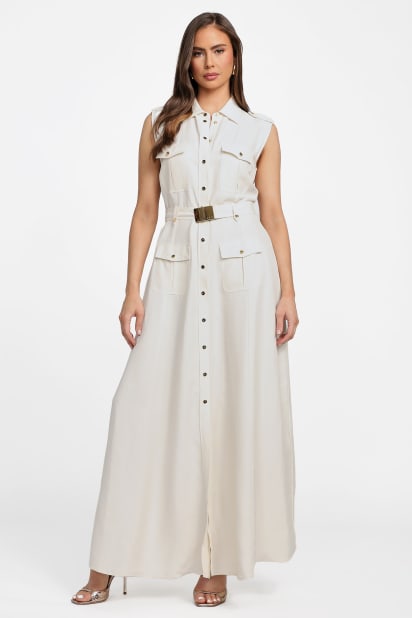 Marciano Eco Greta Linen-Blend Maxi Dress for Women, White, Size 48