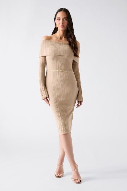 beige dress mini Amara Beige Halter Bodycon Mini Dress - Size L - Cotton Candy LA