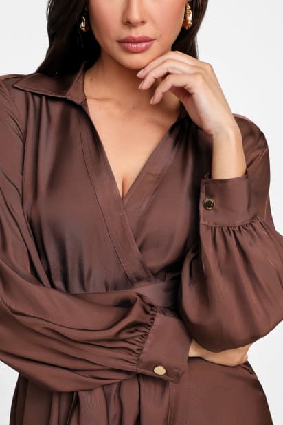 MARCIANO Dorian Wrap Dress for Women, Brown, 100% Acetate