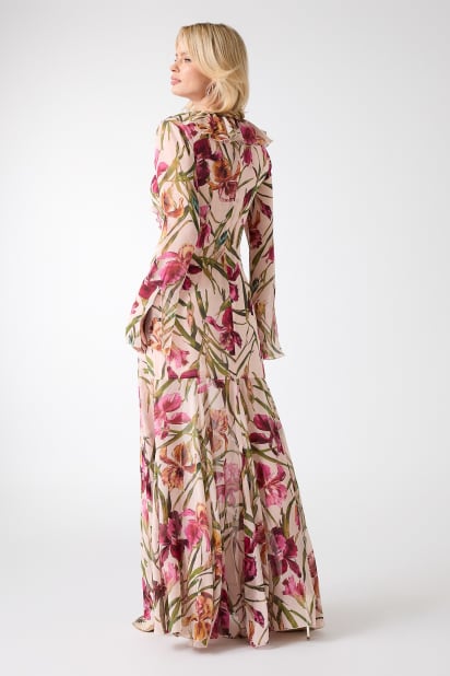 chinese dress ladies Cream Floral Smocked Long Sleeve Maxi Dress – PinkBlush main image 0