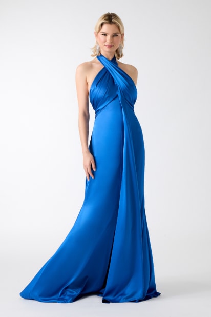 chinese dress ladies GUESS Women's Blue Printed Strappy Long Dress W2GK69 WEL02 P75S