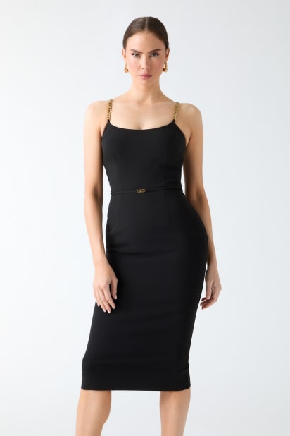 green emerald velvet dress Women's Sleeveless Midi Lbd with Multiple Gold Zippers Black 4 / Black
