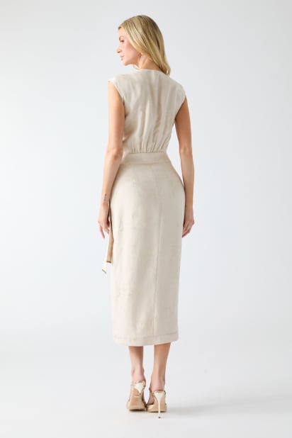 beige floral wrap dress Donna Karan Women's Floral-Jacquard Midi Wrap Dress in Turin/Tuscan Grey