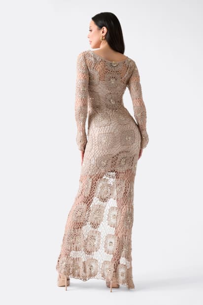 golden wedding guest dress 2023 Champagne Long Lace Wedding Guest Dress M