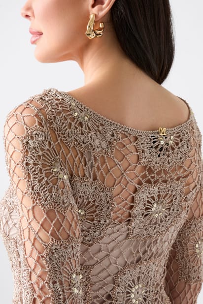 white christmas dresses Bustier Dress with Crochet Fringe in Ecru