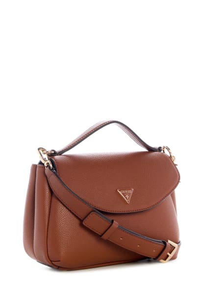 【ブラウン(COG)】GUESS ハンドバッグ (W)EVIE Mini Satchel GUESS® Evie Saffiano Handbag