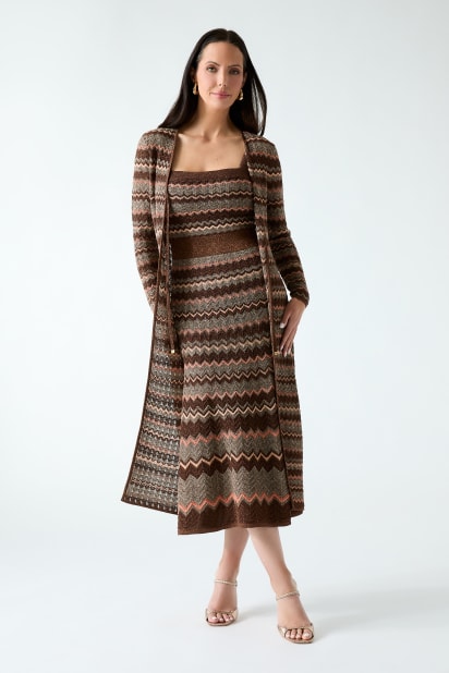self portrait cream knit midi dress self-portrait - Cream Boucle Long Sleeve Chiffon Midi Dress