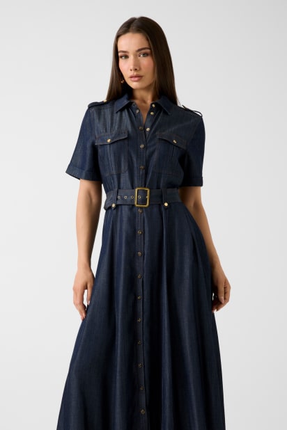 cream wedding dress Suzanne Denim Drop Waist Maxi Dress | Women's Clothing main image 1