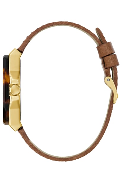GUESS® Multi-Tone and Brown Leather Multifunctional Watch