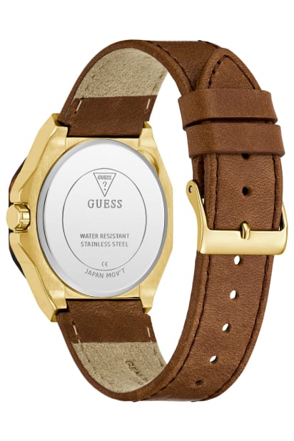 GUESS® Multi-Tone and Brown Leather Multifunctional Watch