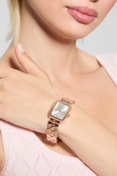 GUESS® Rose Gold-Tone Textured Square Analog Watch