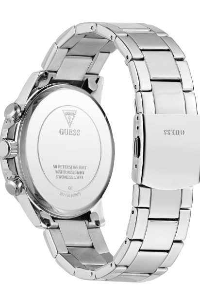 GUESS® Silver-Tone and Blue Multifunction Watch