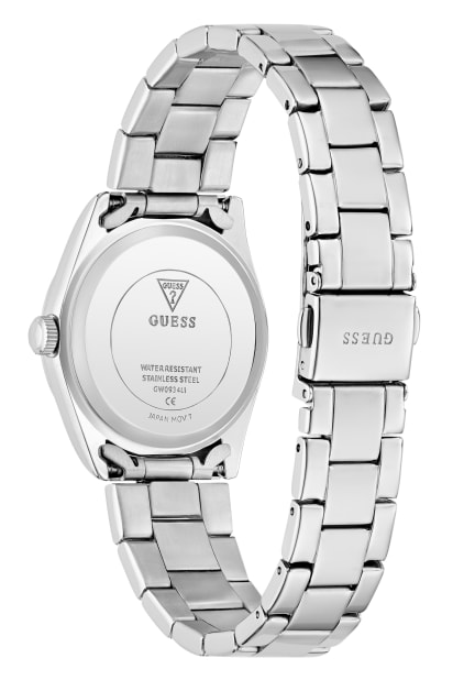 GUESS® Silver-Tone and Pink Analog Watch
