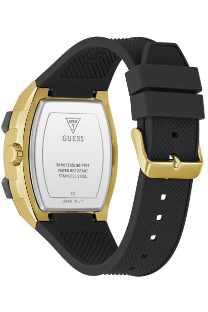 GUESS® Gold-Tone and Black Silicone Multifunction Watch