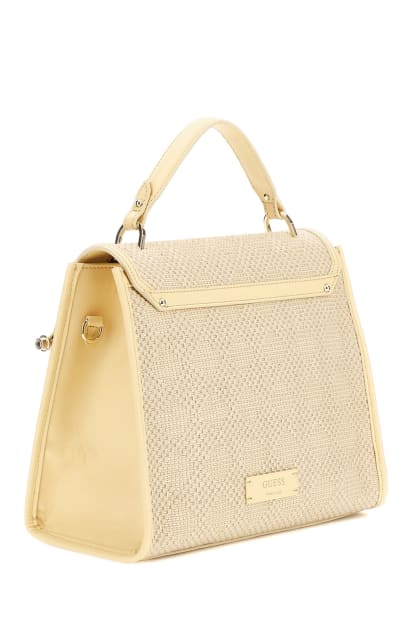 GUESS® Iris Leather and Raffia Satchel