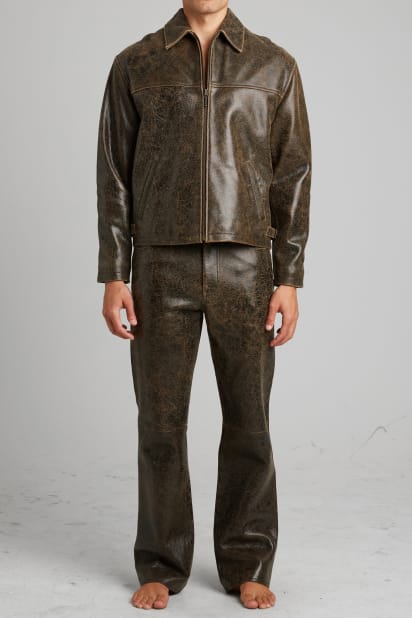 GUESS USAブラウン クラックレザージャケット GUESS® Cracked Leather Jacket