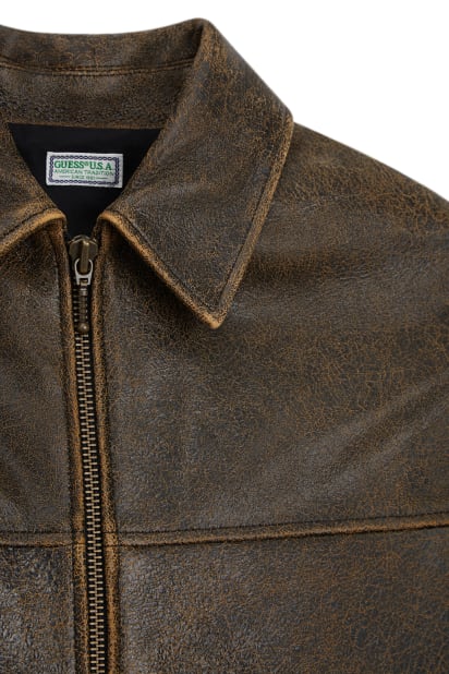 GUESS USAブラウン クラックレザージャケット GUESS® Cracked Leather Jacket