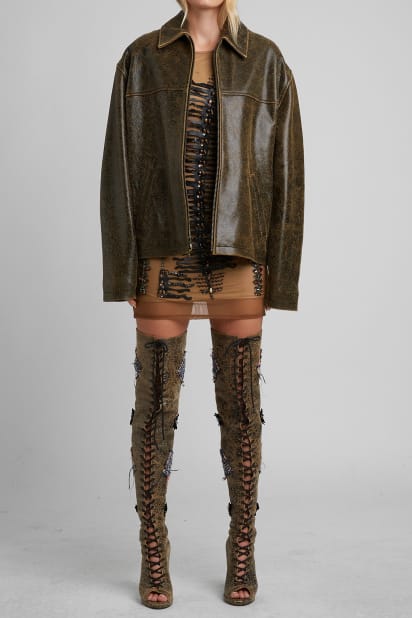 GUESS USAブラウン クラックレザージャケット GUESS® Cracked Leather Jacket