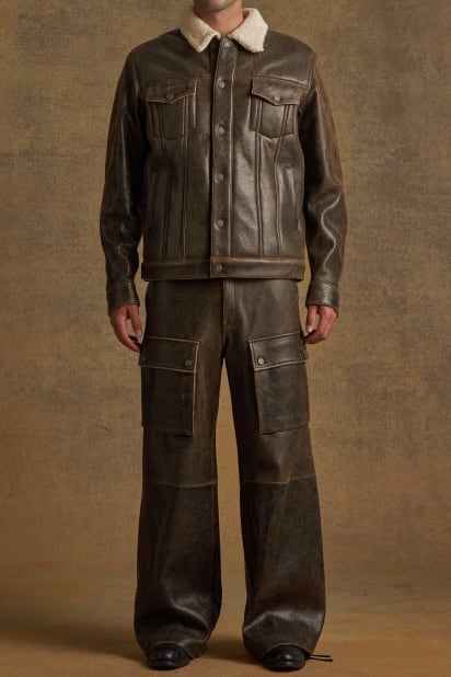 GUESS® sherpa leather trucker jacket