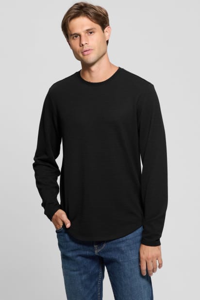 トップス JentLouis Rib Long Sleeve Tee black L GUESS® Textured Long-Sleeve Tee
