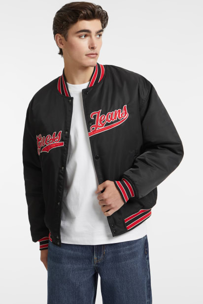 【ネイビー(A71W)】GUESS JEANS ジャケット アウター(M)SCRIPT Varsity Jacket GUESS - 【ネイビー(A71W)】GUESS JEANS ジャケット アウター(M)SCRIPT