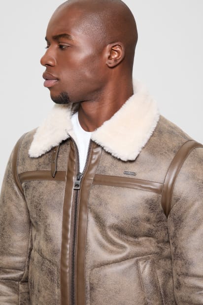 GUESS フライトジャケット ダークブラウン GUESS® Aviator Shearling Jacket