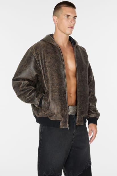 GUESS® crackle leather hoodie