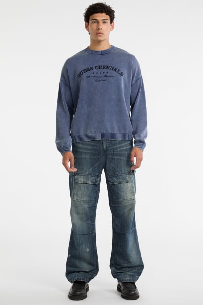 【ライトブルー(G7L2)】GUESS トップス(W)Eco Logo Sweater GUESS® GUESS Originals Eco Boxy Logo Sweater