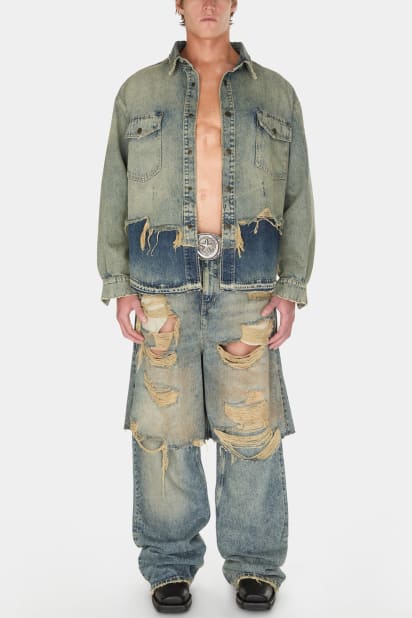 GUESS® destroyed denim layered pant