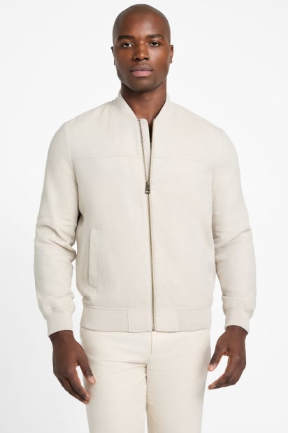 GUESS ホワイト シングルライダースジャケット L GUESS® Eco Herringbone Flight Jacket