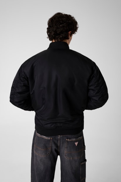 【ブラック(JBLK)】GUESS JEANS ジャケット アウター(M)NYLON Bomber Jacket GUESS® Nylon Flight Jacket