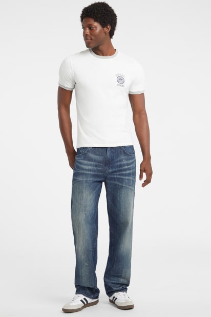 【インディゴブルー(GOHD)】GUESS Originals デニムパンツ ストレートジーンズ (W)Capri Denim Pants インディゴブルー(GOHD)】GUESS Originals デニムパンツ ストレート