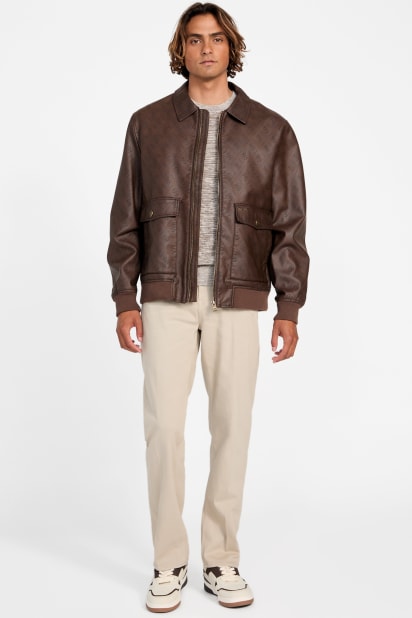 GUESS フライトジャケット ダークブラウン GUESS® Monogram Faux-Leather Aviator Jacket