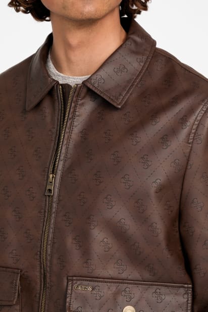 GUESS フライトジャケット ダークブラウン GUESS® Monogram Faux-Leather Aviator Jacket