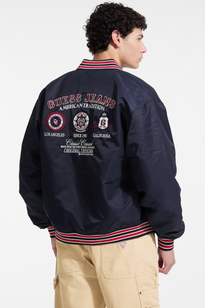 【ネイビー(A71W)】GUESS JEANS ジャケット (M)Varsity With Patch GUESS® Embroidered Patch Varsity Jacket