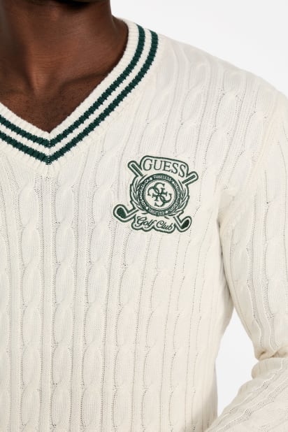 【ホワイト】ニット/カノコ レイヤードツインニット <PERFORMANCE> (MENS) GUESS® Eco Hewie Cable-Knit Sweater