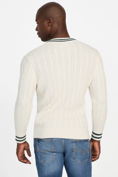 【ホワイト】ニット/カノコ レイヤードツインニット <PERFORMANCE> (MENS) GUESS® Eco Hewie Cable-Knit Sweater